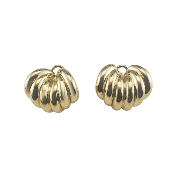 14 Karat Yellow Gold Ridged Earrings #19663 - Picture 1 of 7